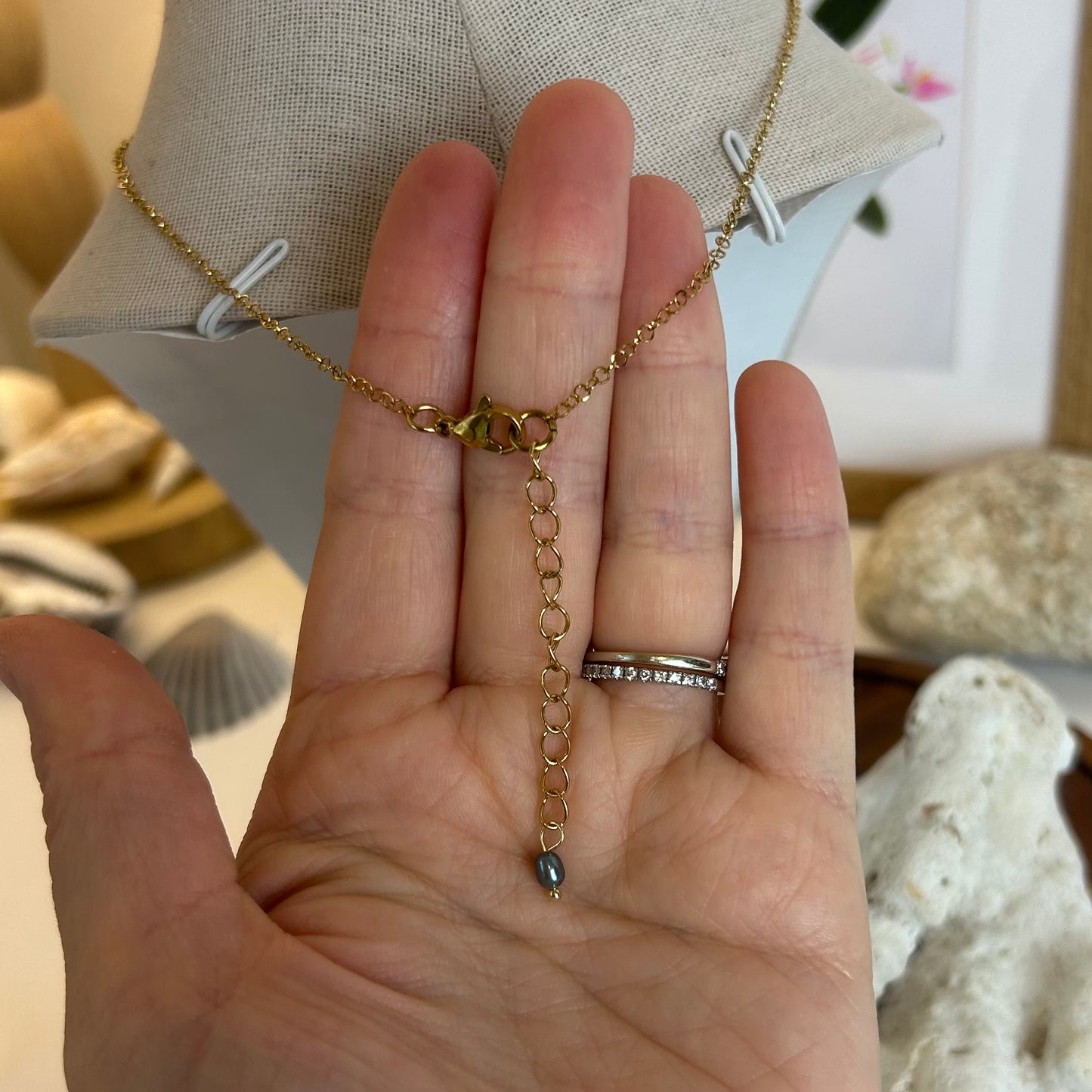 Dark Pearl Dainty Cluster Drop Necklace