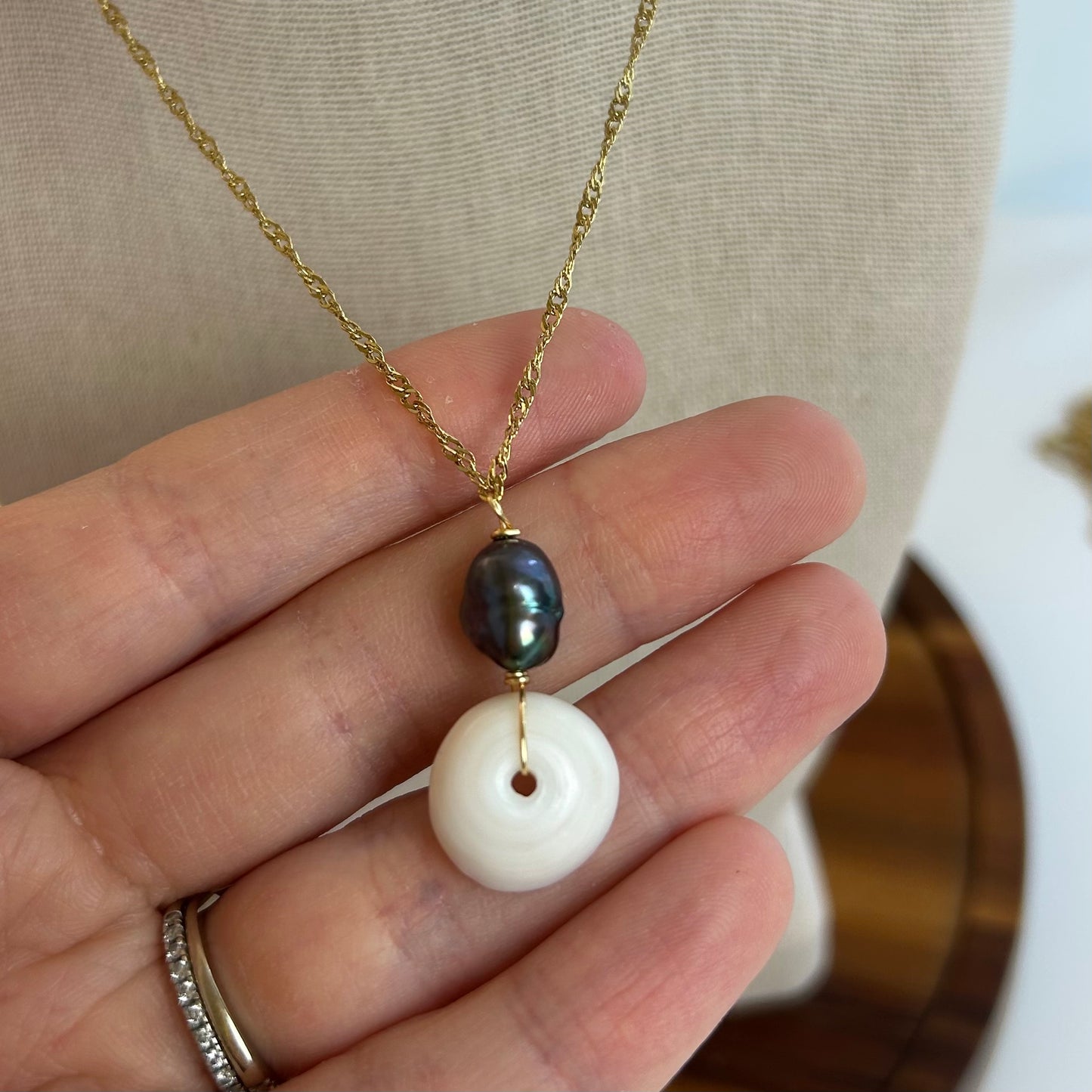 Puka & Pearl Pendant Necklace