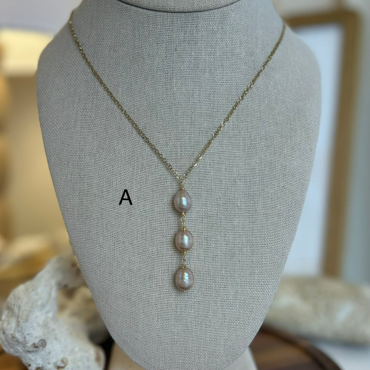 Lavender Pearl Triple Drop Necklace