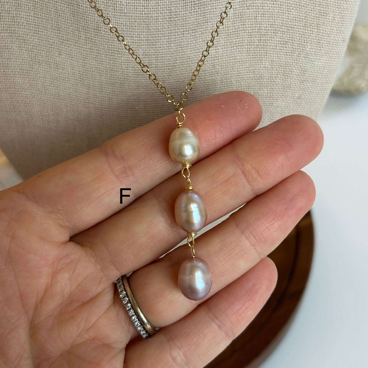 Lavender Pearl Triple Drop Necklace