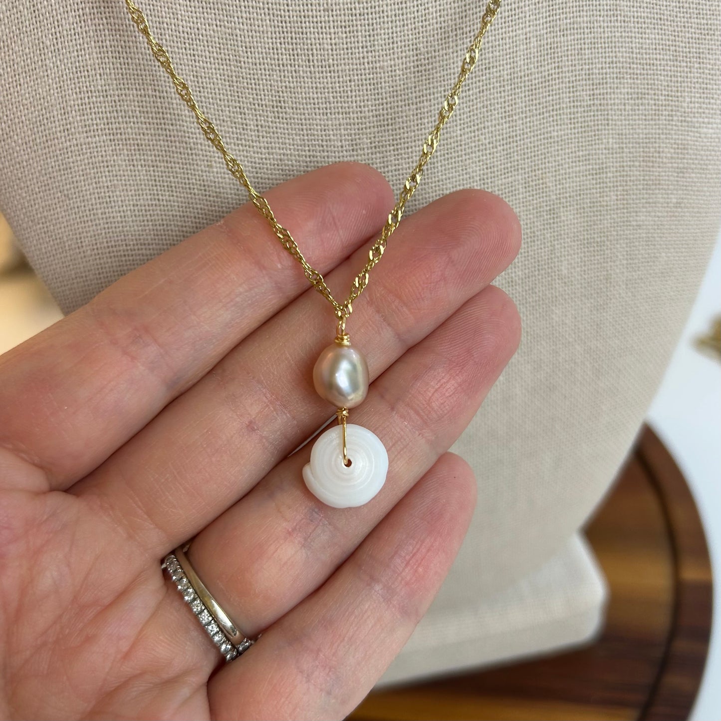 Puka & Pearl Pendant Necklace