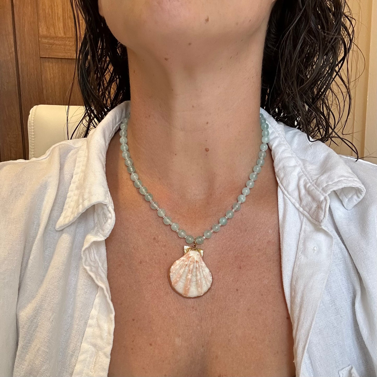 Aqua Stone Beaded Shell Necklace