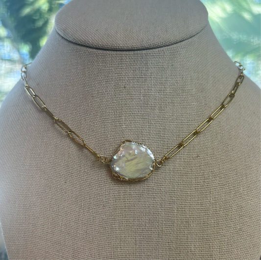 Mother of Pearl Gold Plated Paperclip Chain Necklace