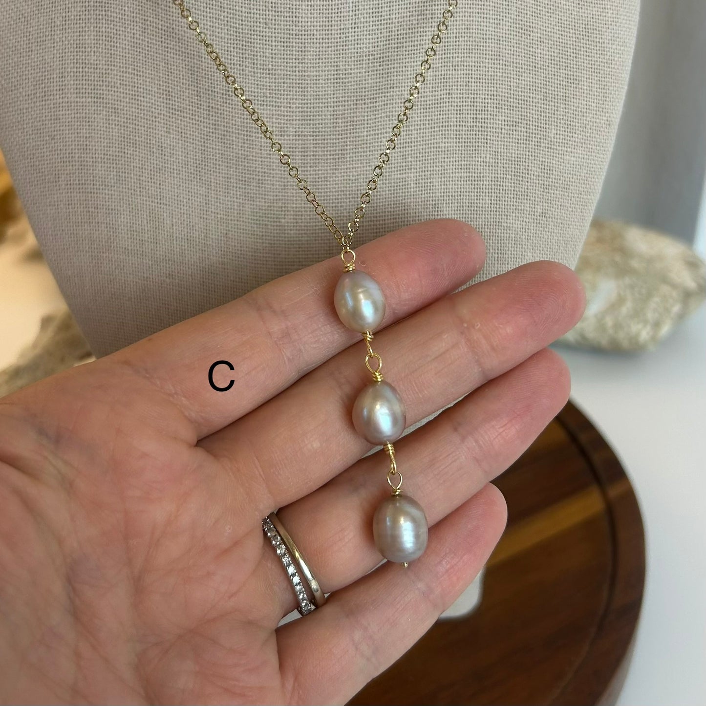 Lavender Pearl Triple Drop Necklace