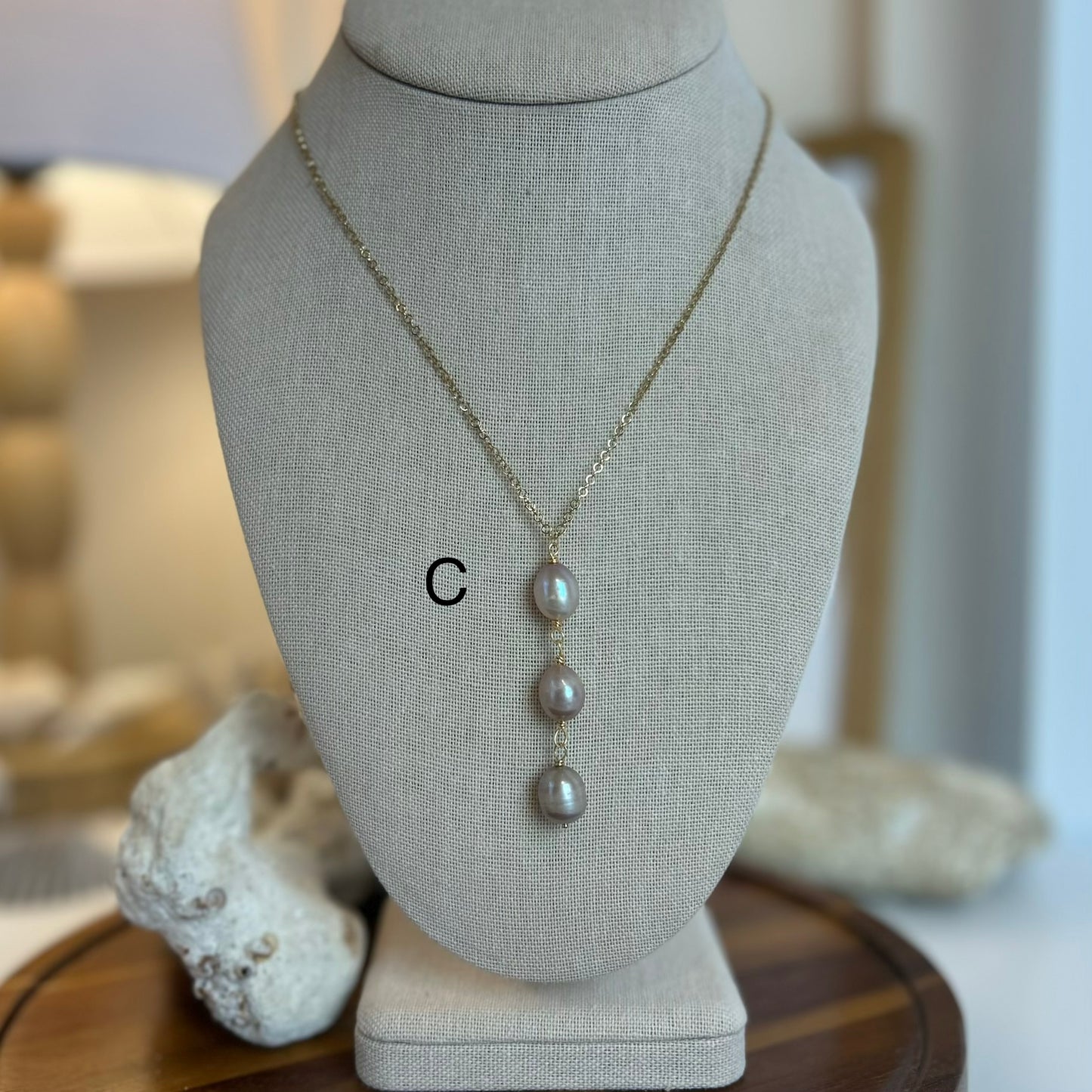 Lavender Pearl Triple Drop Necklace