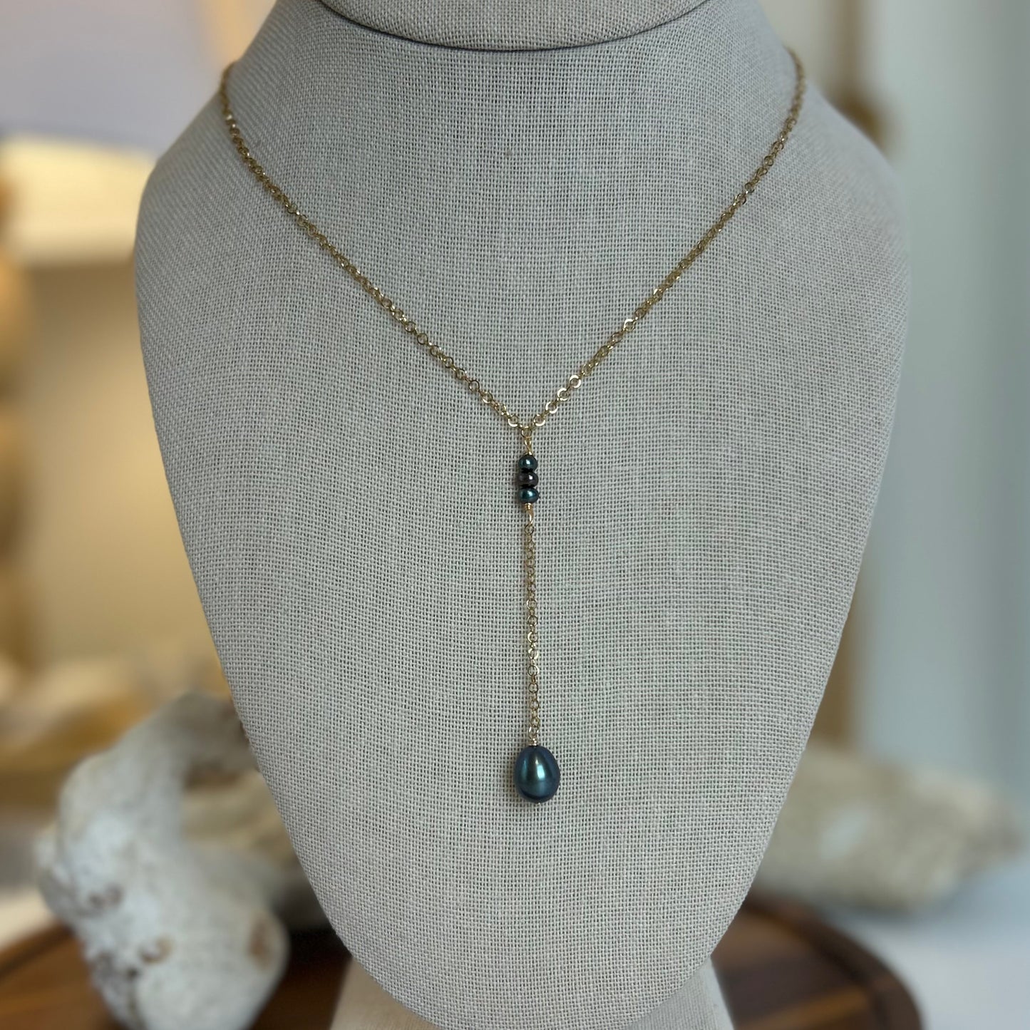 Dark Pearl Dainty Cluster Drop Necklace