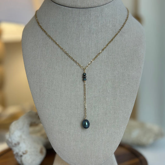 Dark Pearl Dainty Cluster Drop Necklace