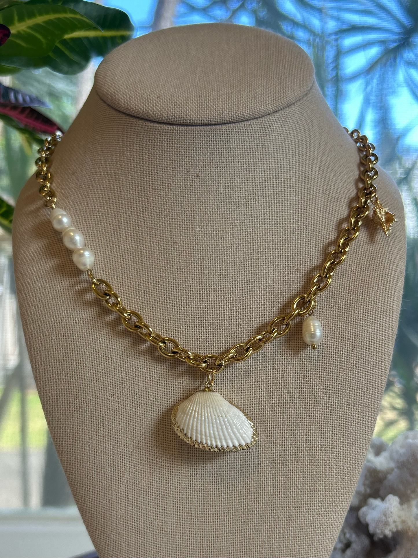 Pearl Accents Rolo Charm Necklace