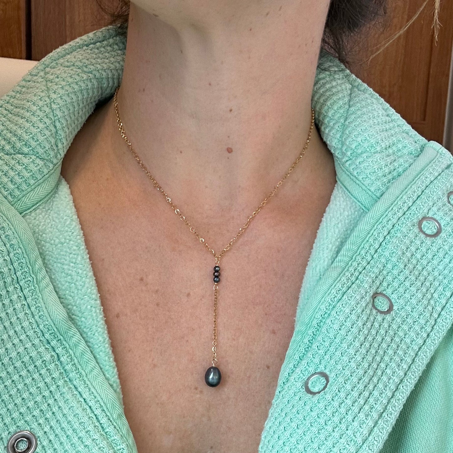 Dark Pearl Dainty Cluster Drop Necklace