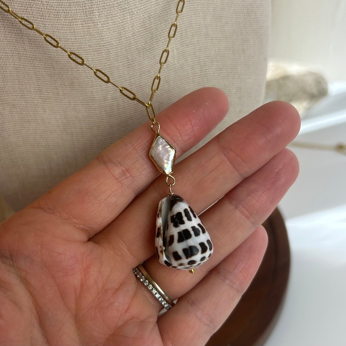 Hebrew Cone Shell Mother of Pearl Necklace
