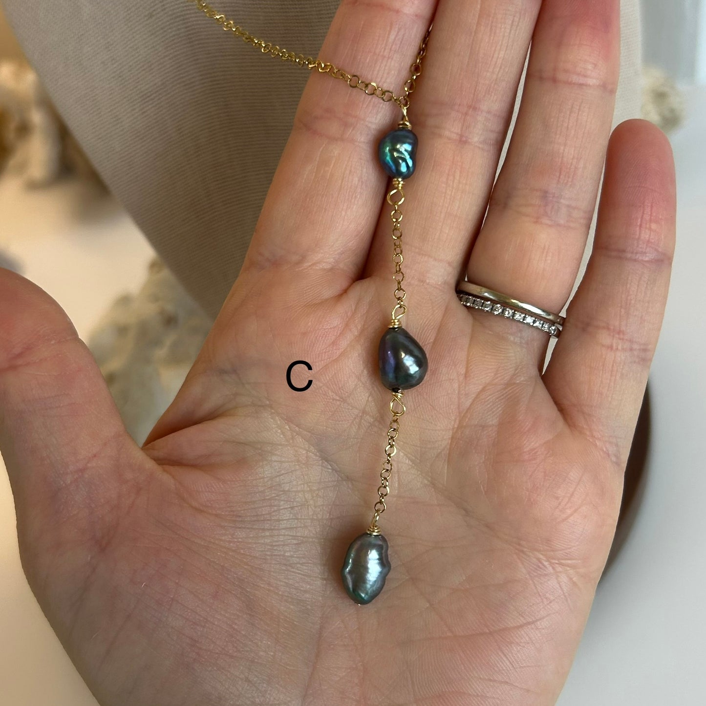 Triple Dark Pearl Long Drop Necklace