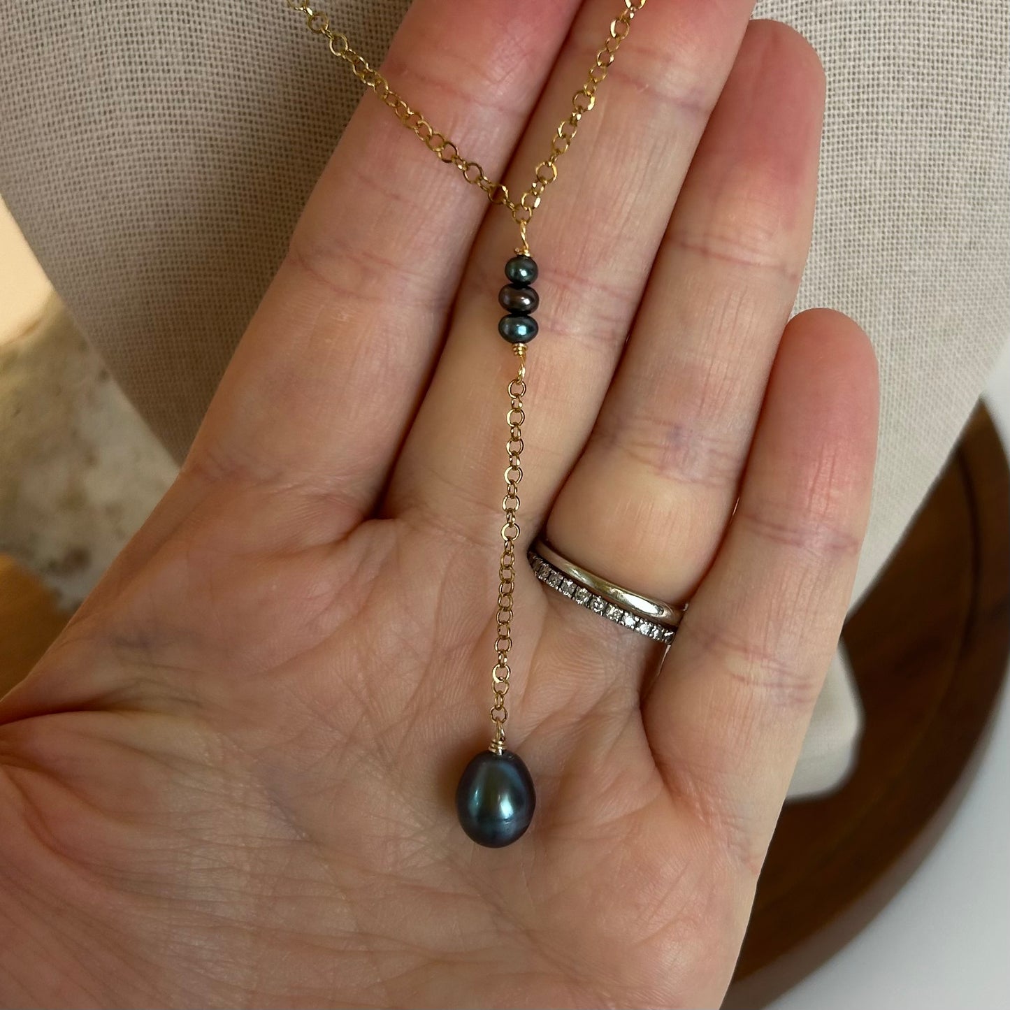 Dark Pearl Dainty Cluster Drop Necklace