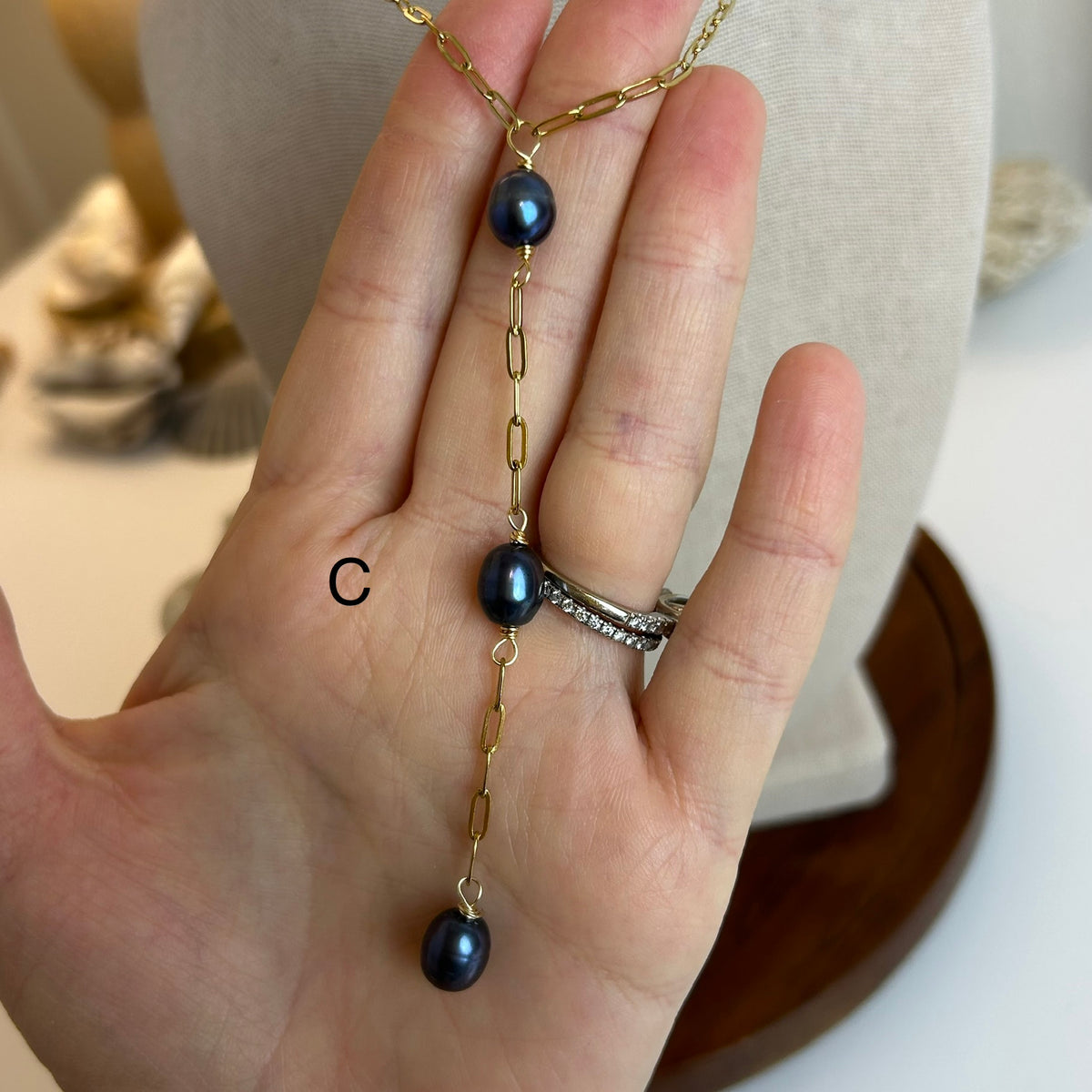Peacock Pearl Plunge Necklace