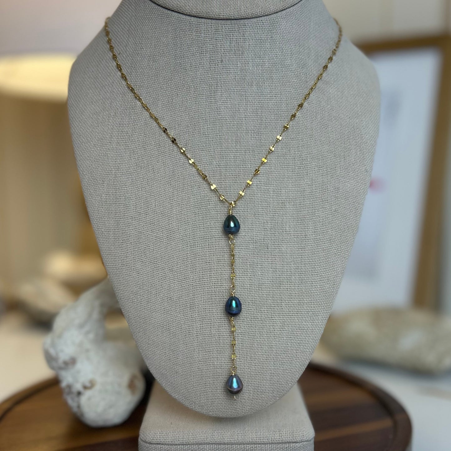 Dark Pearl Trio Drop Necklace