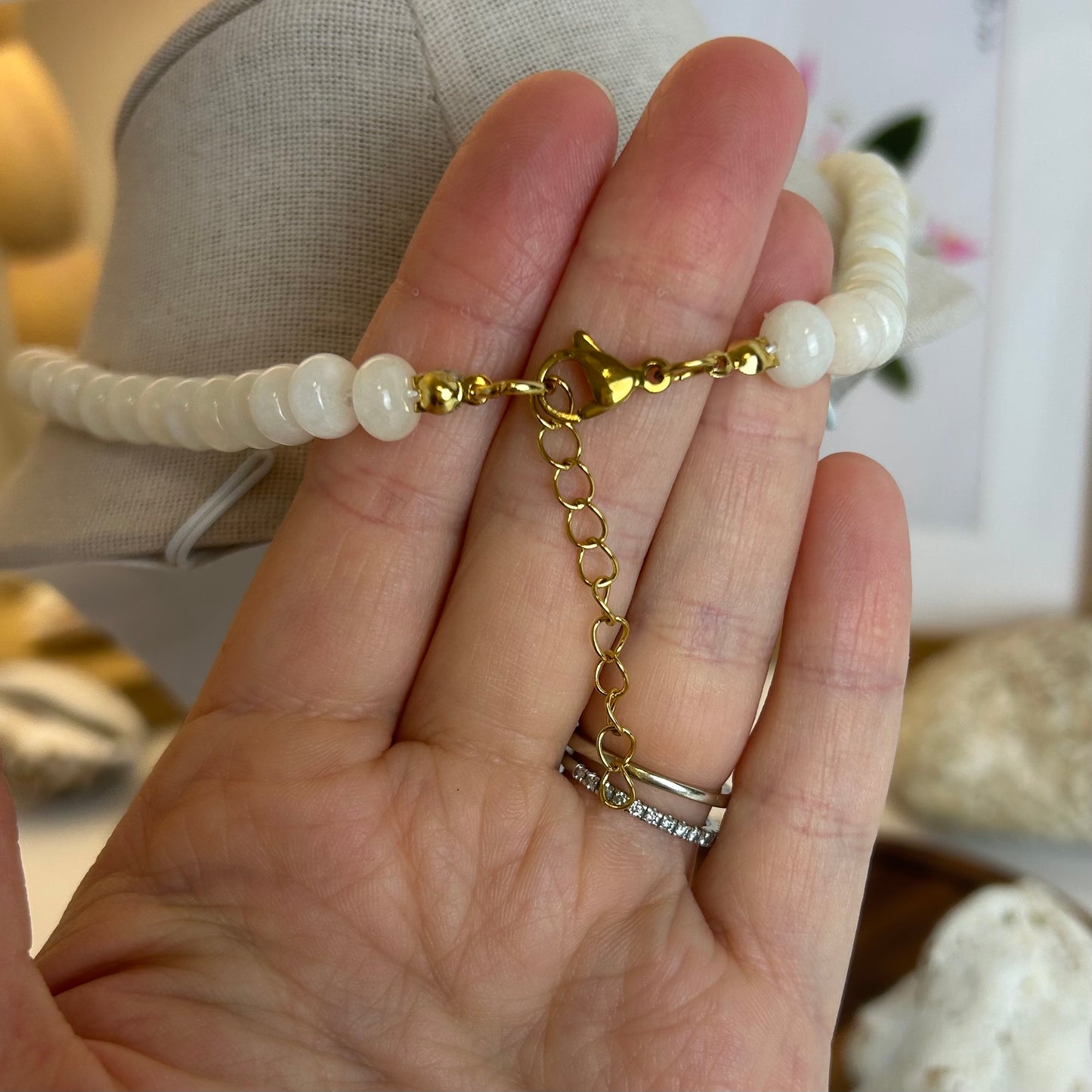 Stone Rondelle Beaded Statement Shell Necklace