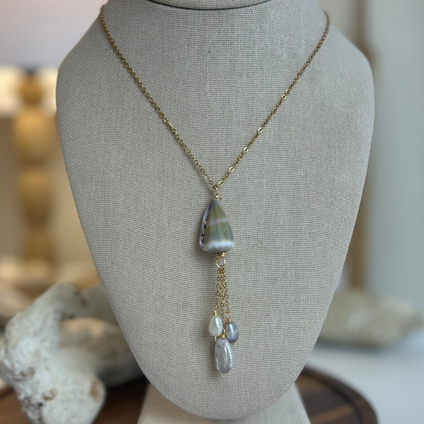 Cone Shell Pearl Tassel Necklace