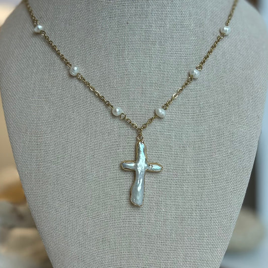 Pearl Cross Beaded Necklace