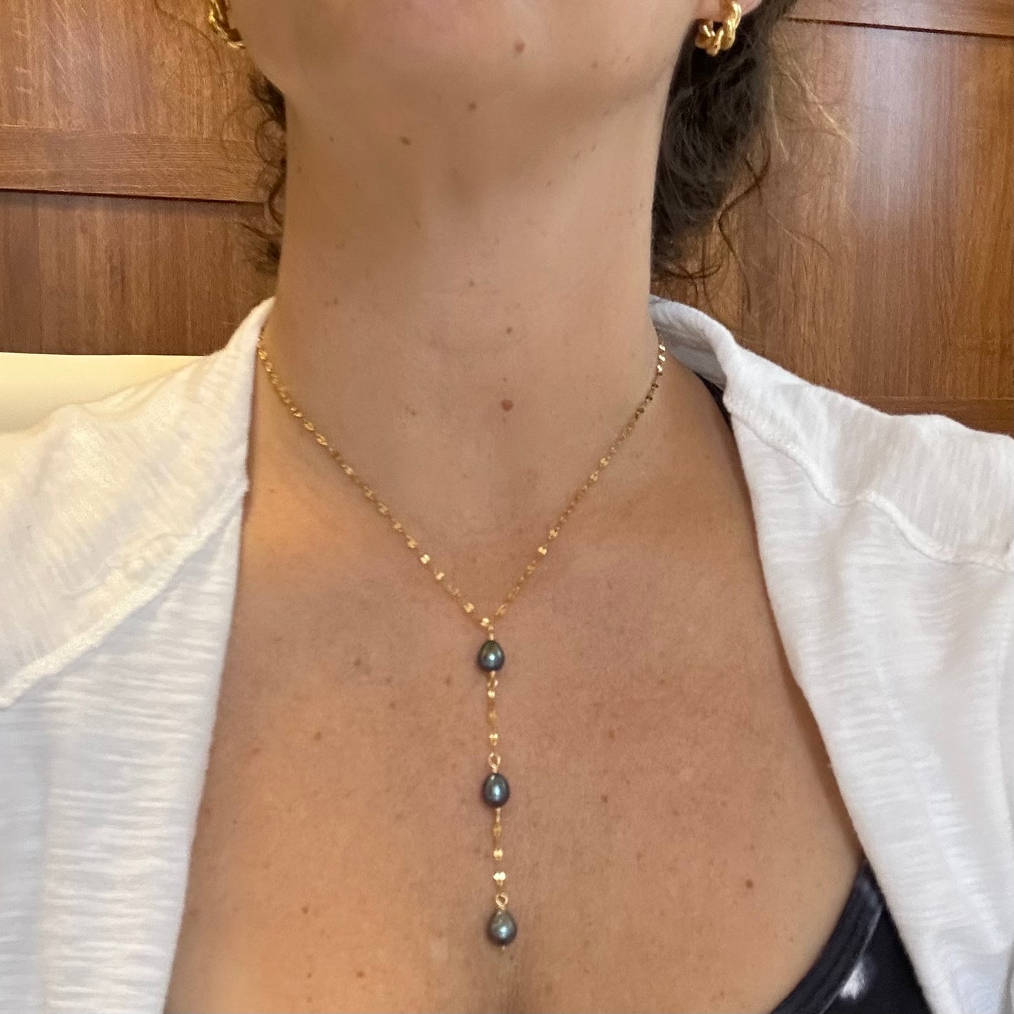 Dark Pearl Trio Drop Necklace