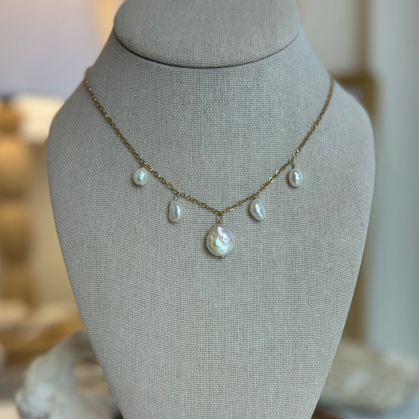 Coin Pearl Baroque Charm Necklace