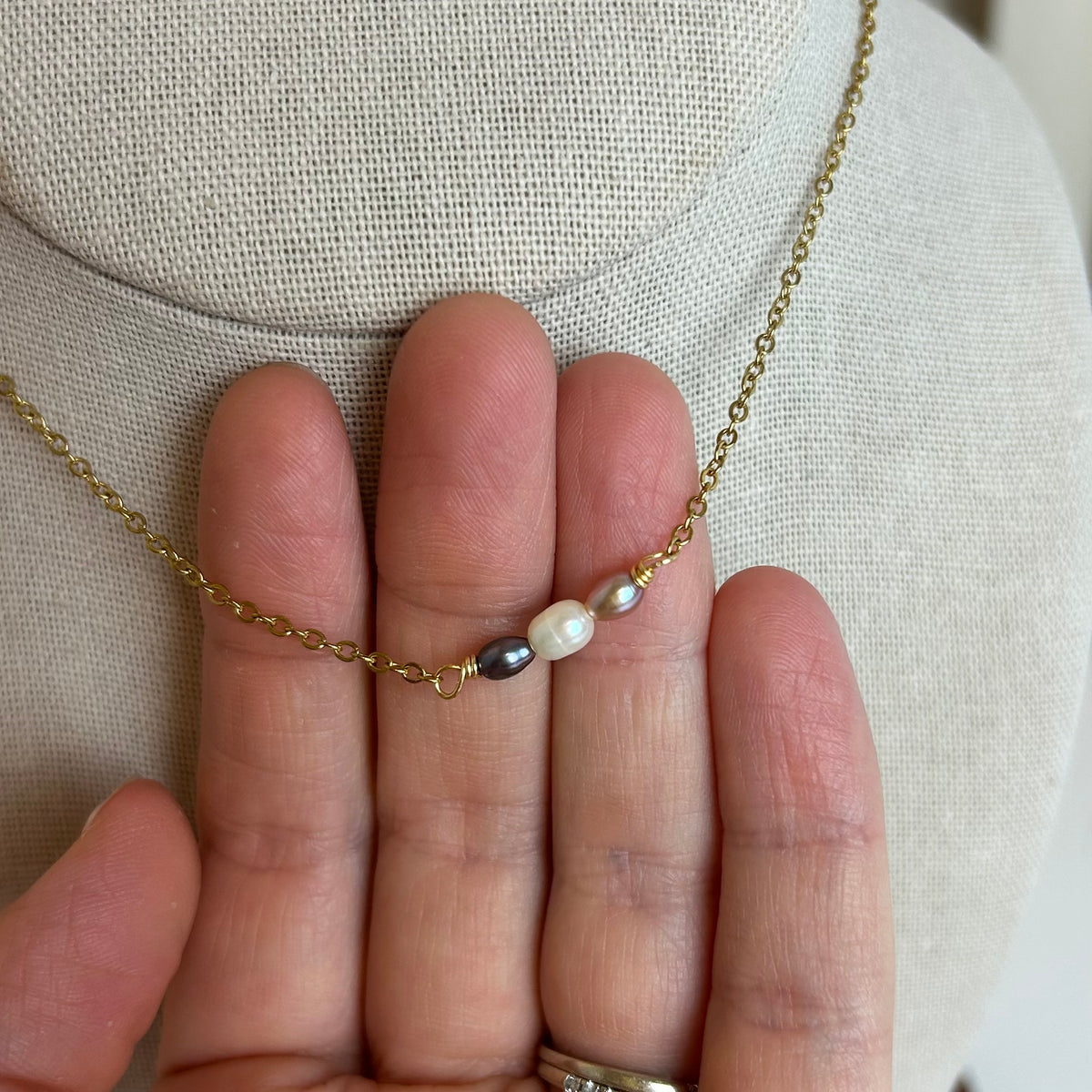 Dainty Pearl Trio Choker Necklace