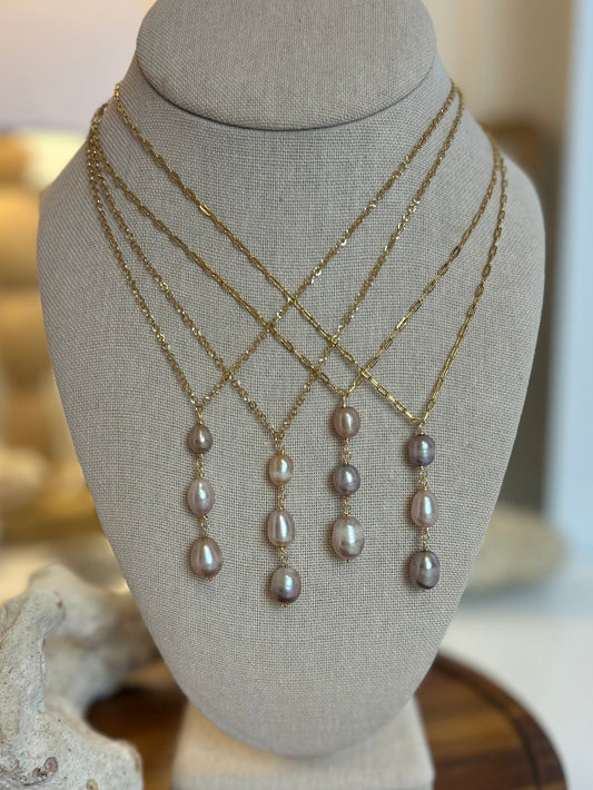 Lavender Pearl Triple Drop Necklace
