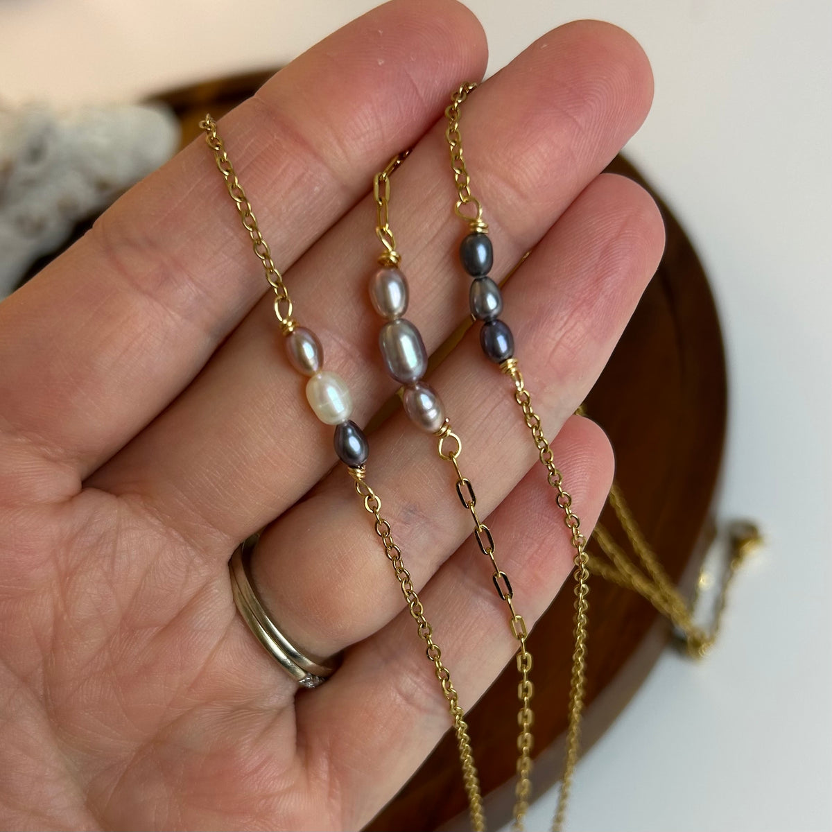 Dainty Pearl Trio Choker Necklace