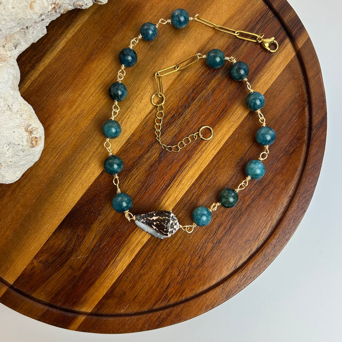 Stone Beaded Chaldean Shell Necklace