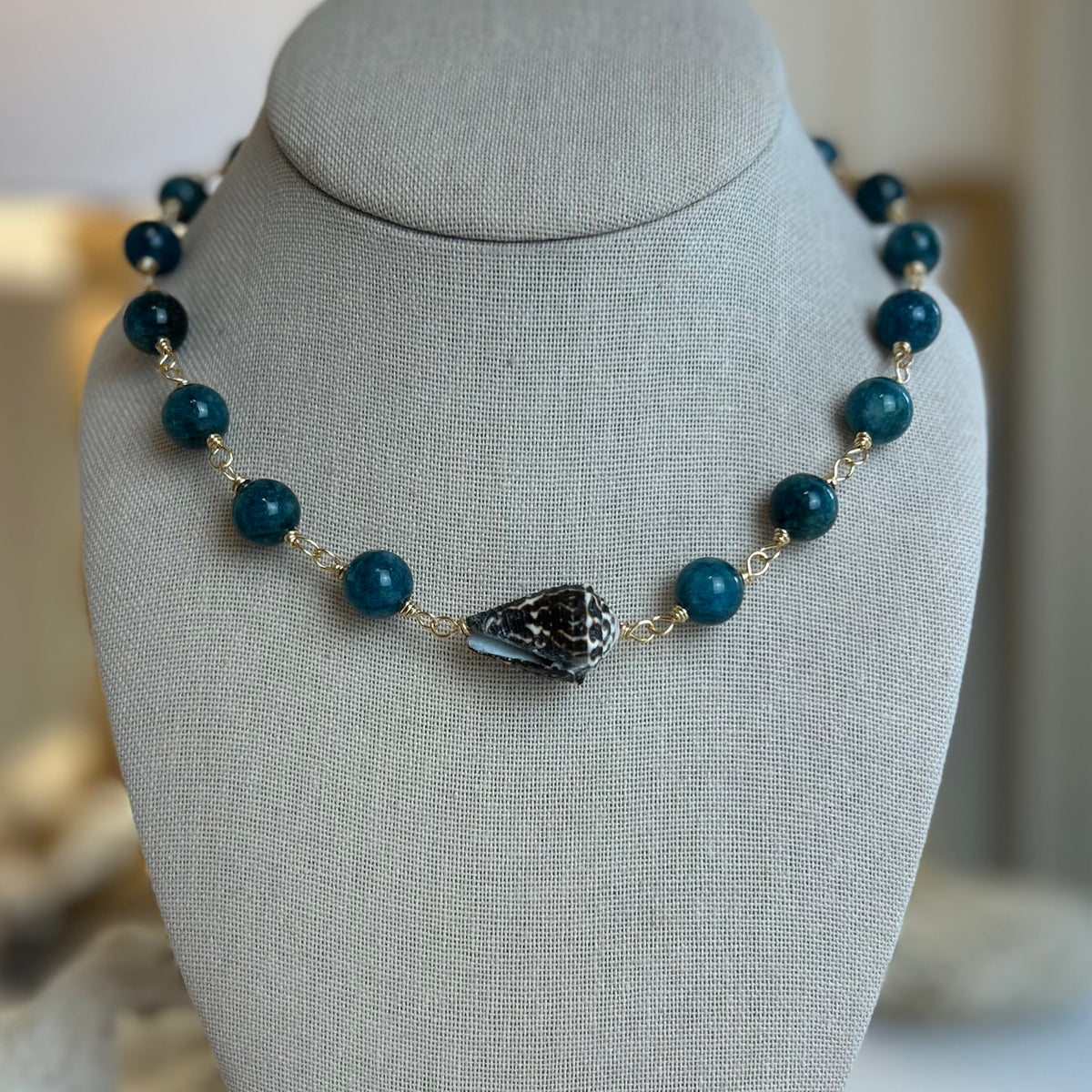 Stone Beaded Chaldean Shell Necklace