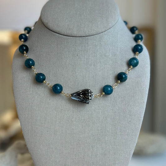 Stone Beaded Chaldean Shell Necklace