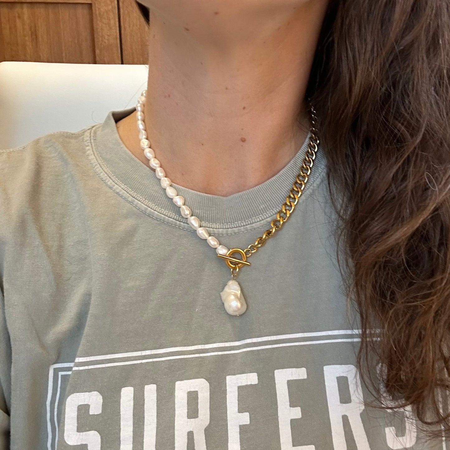 Bold Baroque Fishtail Pearl Chain Necklace