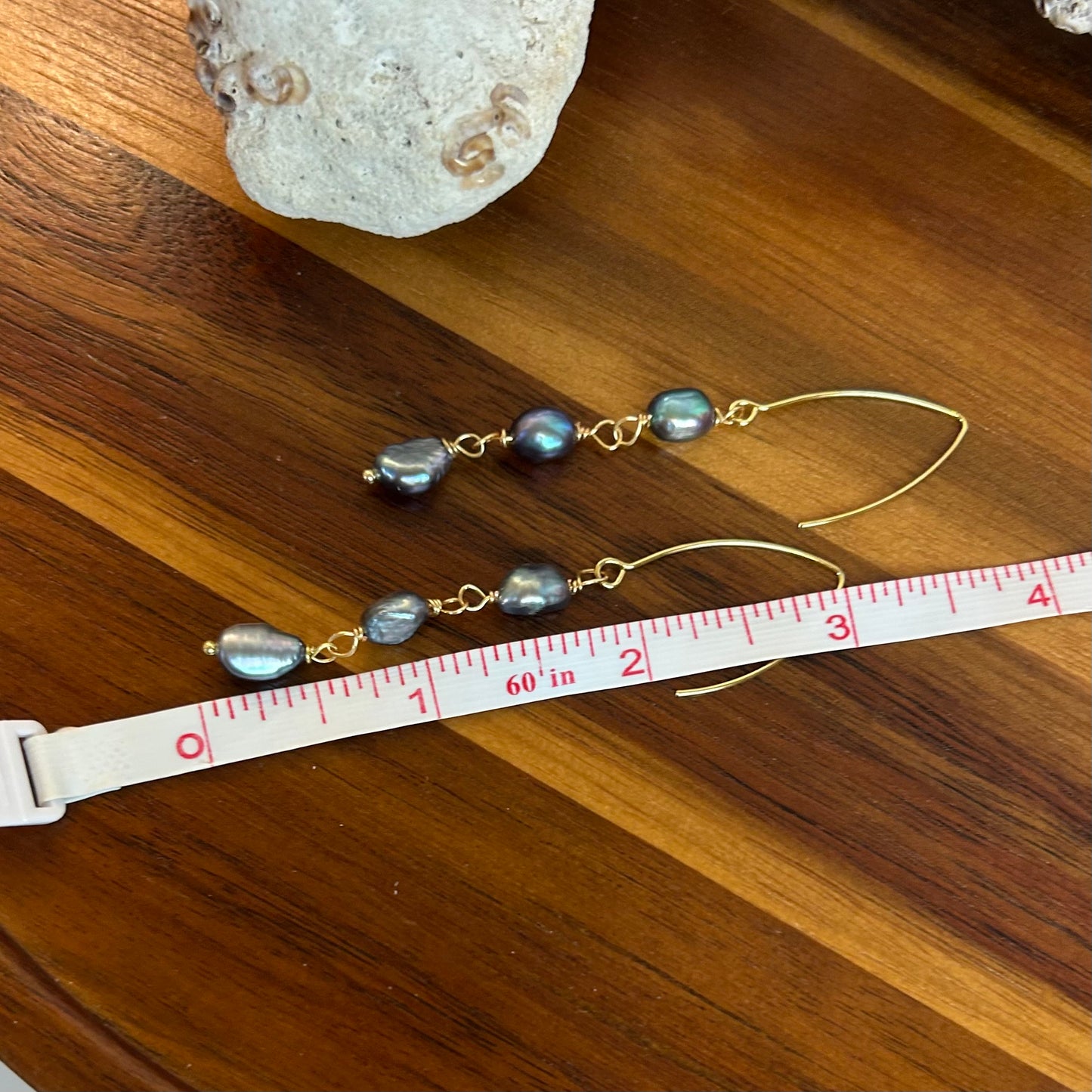 Dark Pearl Triple Dangle Earrings