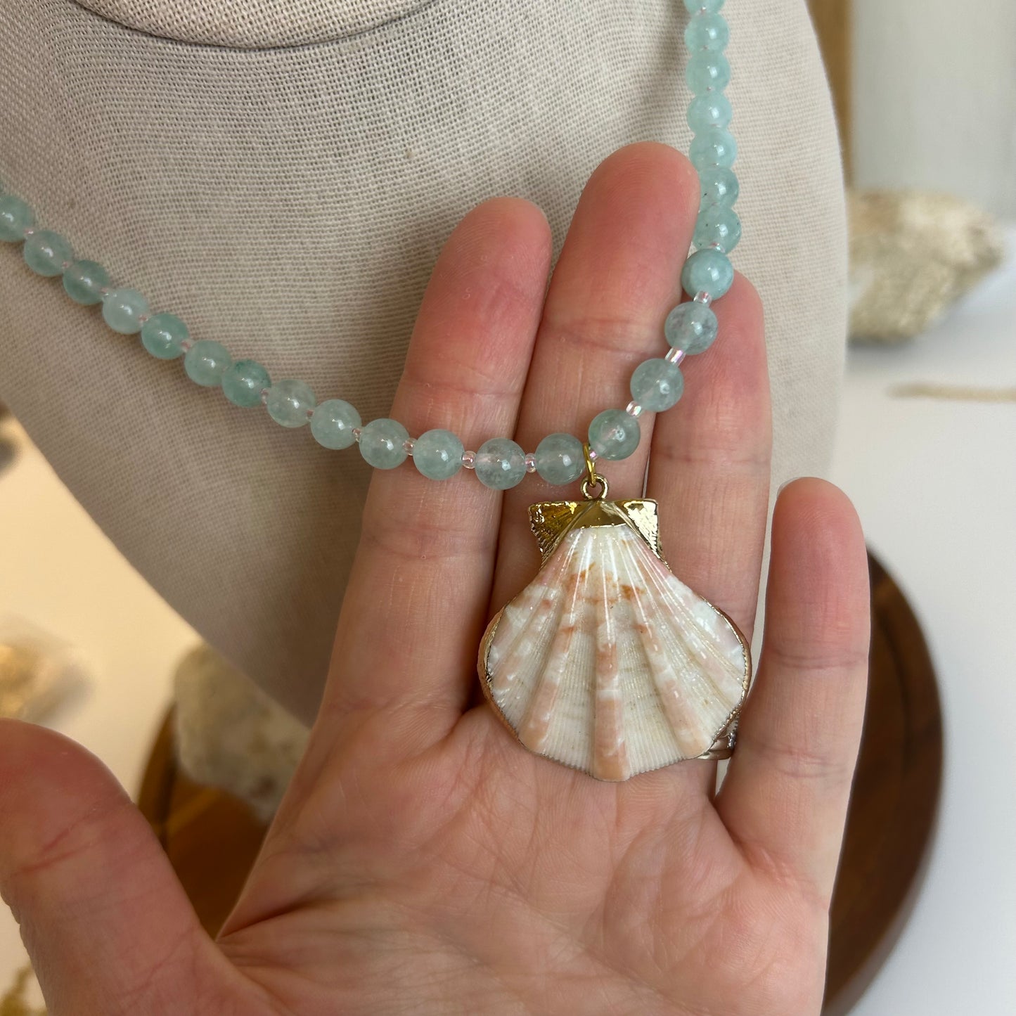 Aqua Stone Beaded Shell Necklace