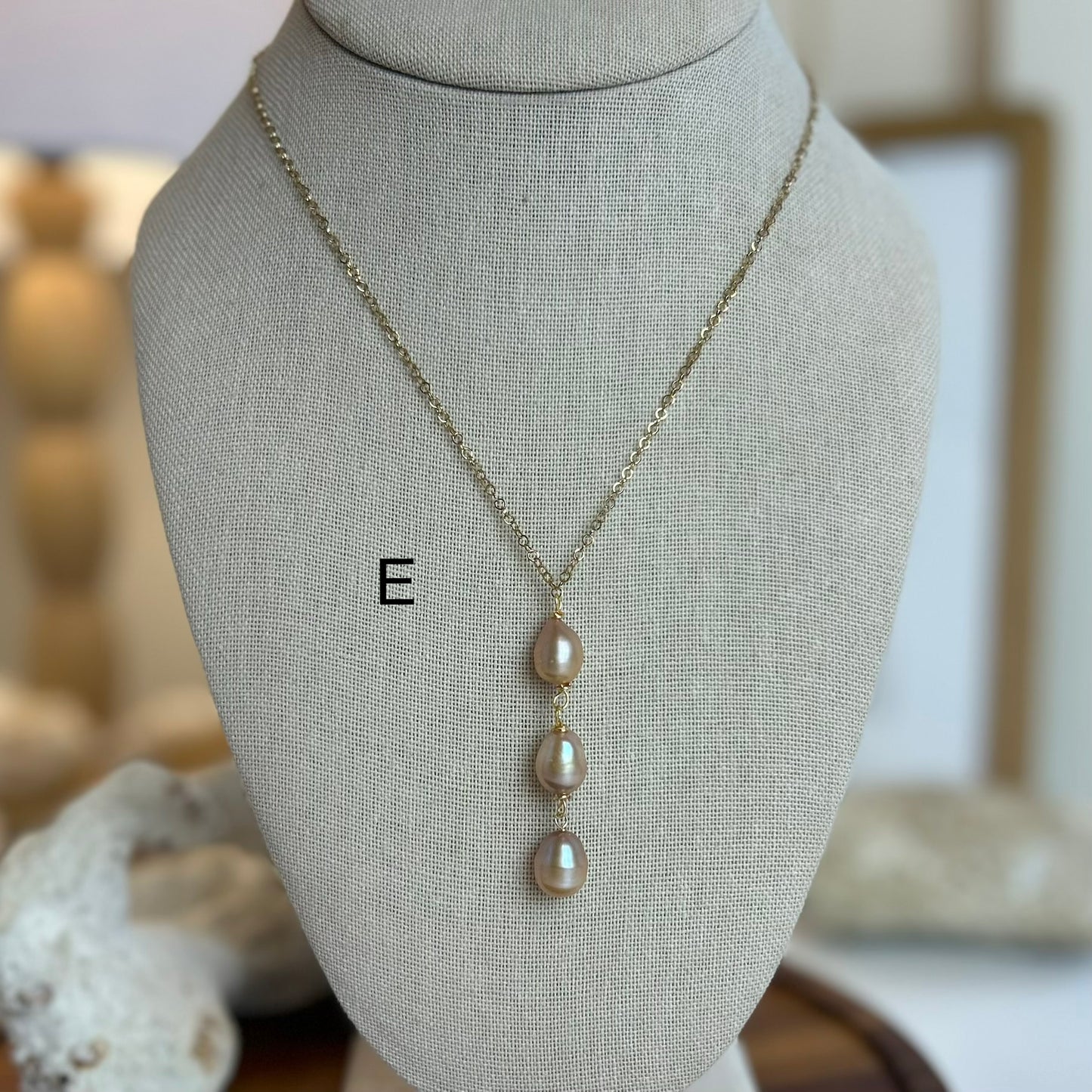 Lavender Pearl Triple Drop Necklace
