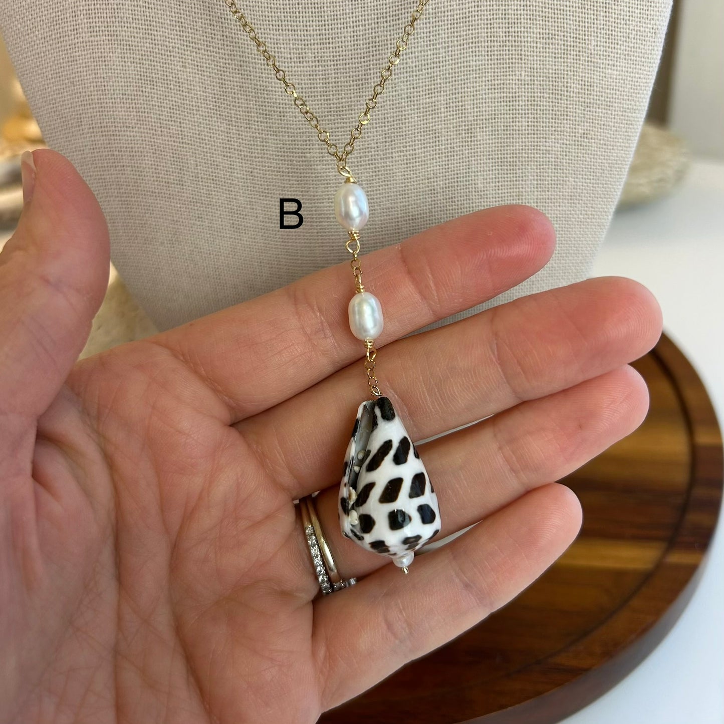 Hebrew Cone Shell & Pearls Necklace
