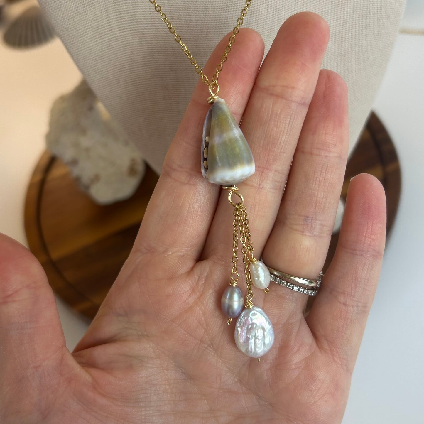 Cone Shell Pearl Tassel Necklace