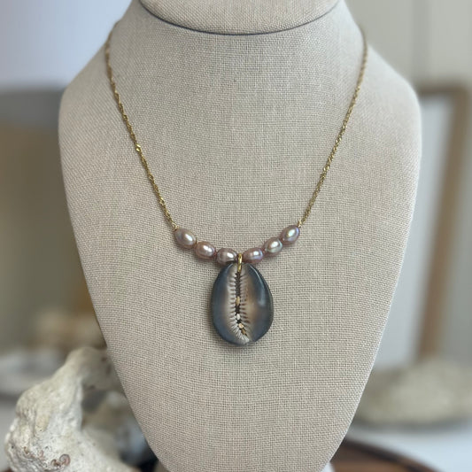 Cowrie Shell & Pearl Bar Necklace
