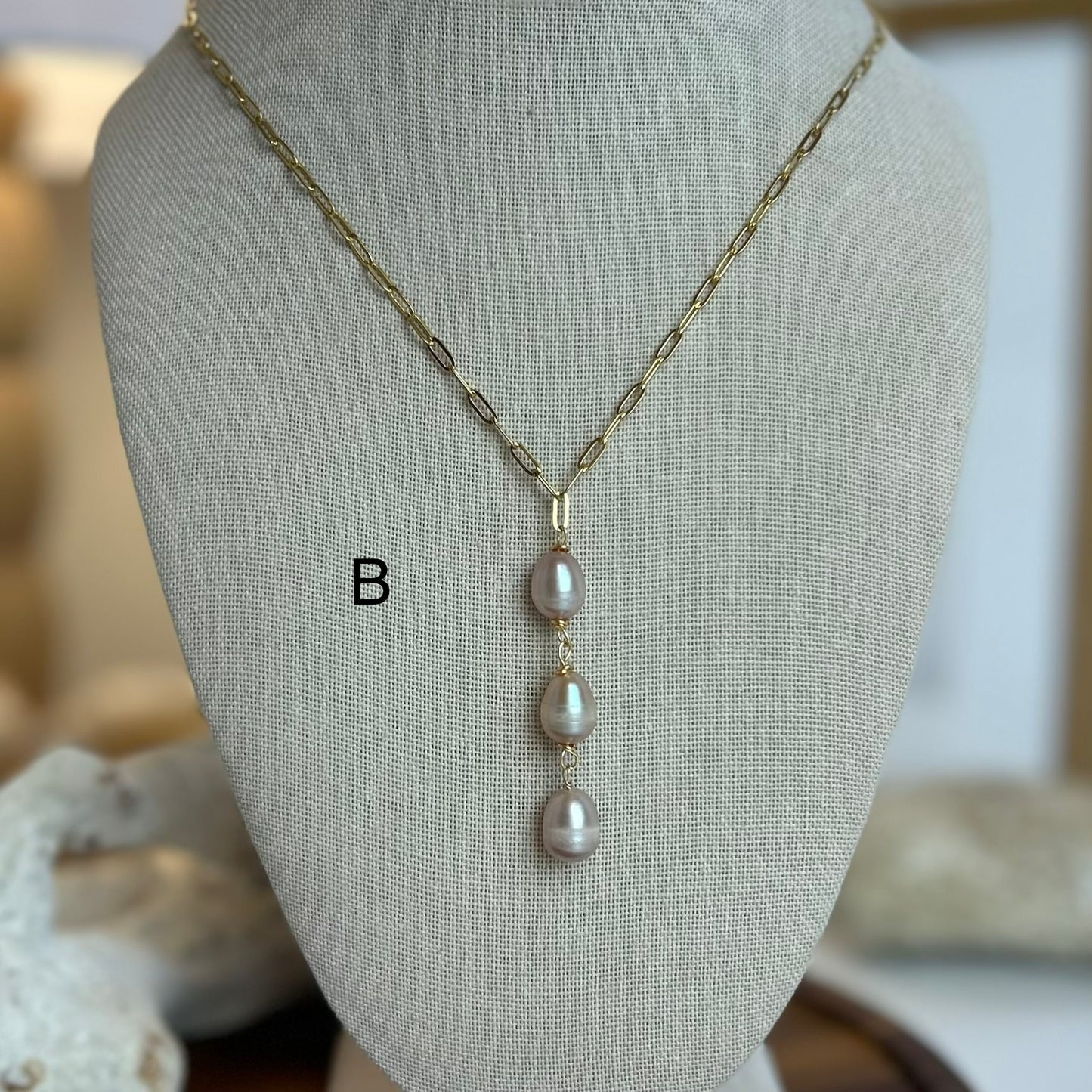 Lavender Pearl Triple Drop Necklace