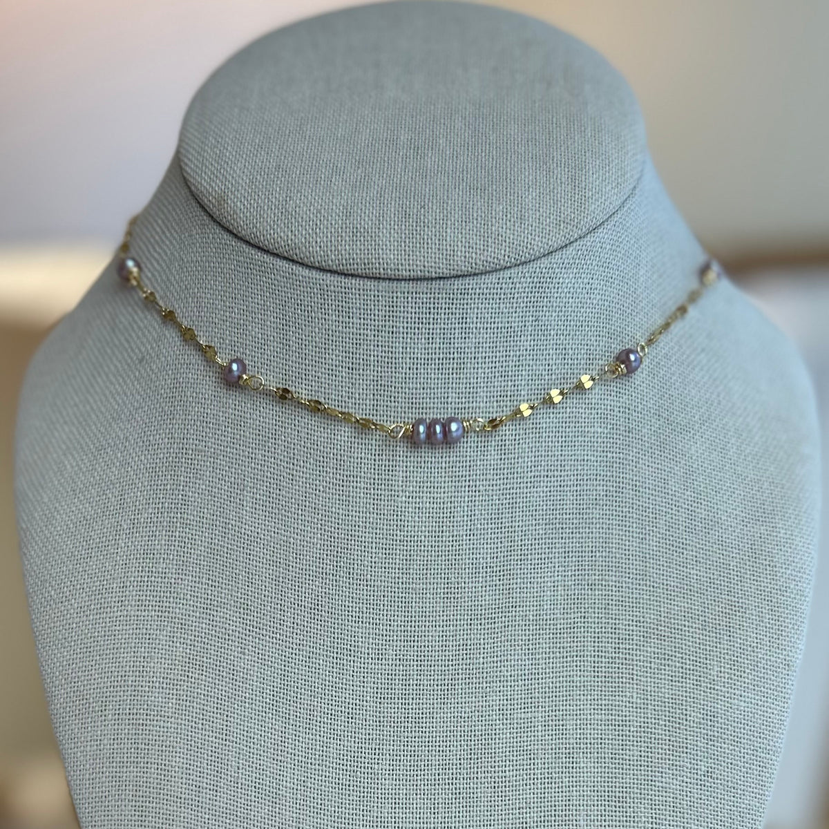 Mini Lavender Pearl Beaded Choker Necklace