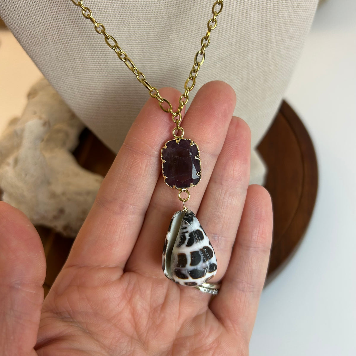 Amethyst Hebrew Cone Shell Necklace
