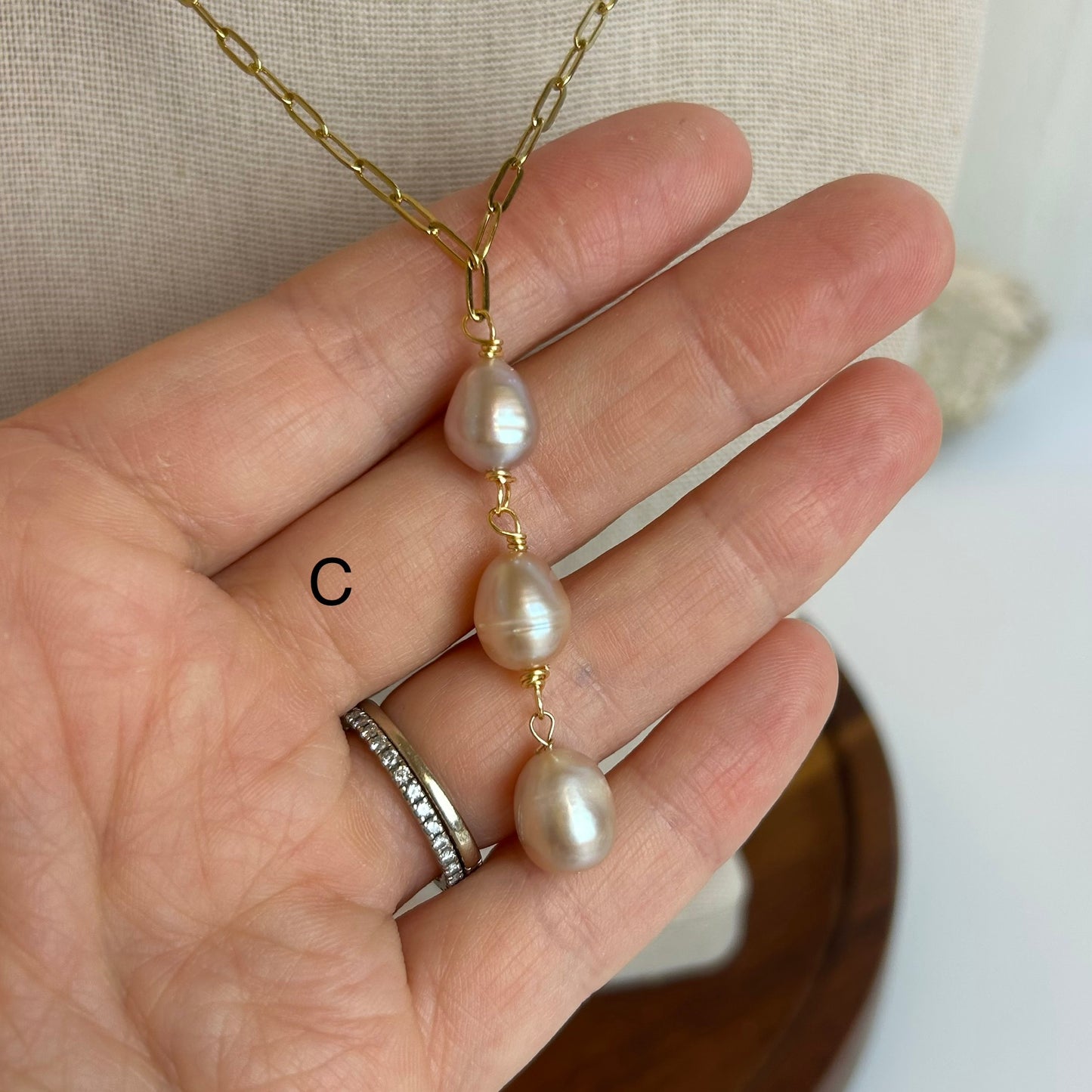 Lavender Pearl Triple Drop Necklace