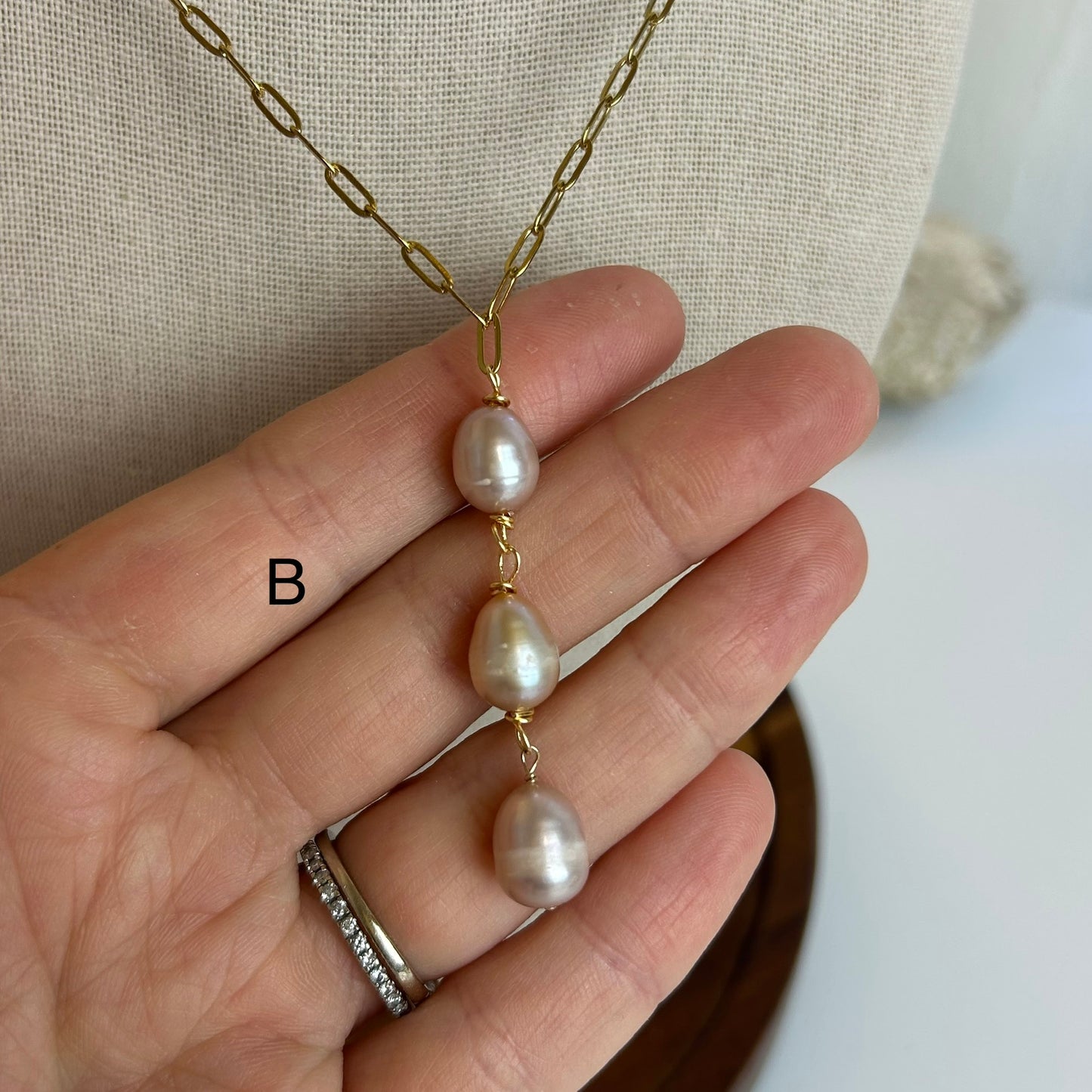 Lavender Pearl Triple Drop Necklace