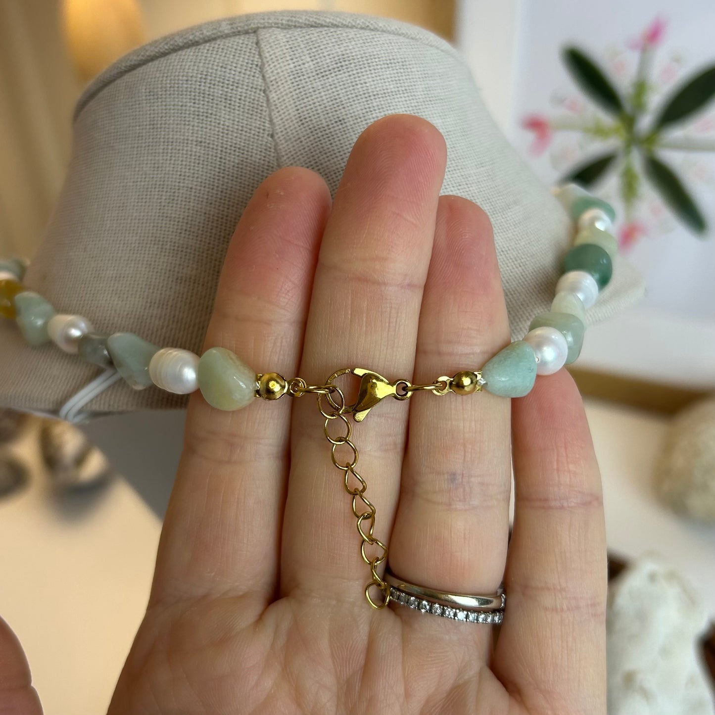 Amazonite Stone & Pearls Necklace