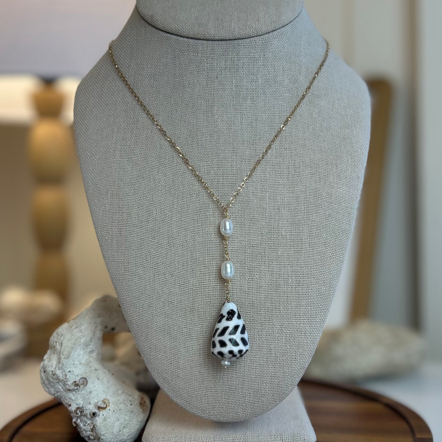 Hebrew Cone Shell & Pearls Necklace