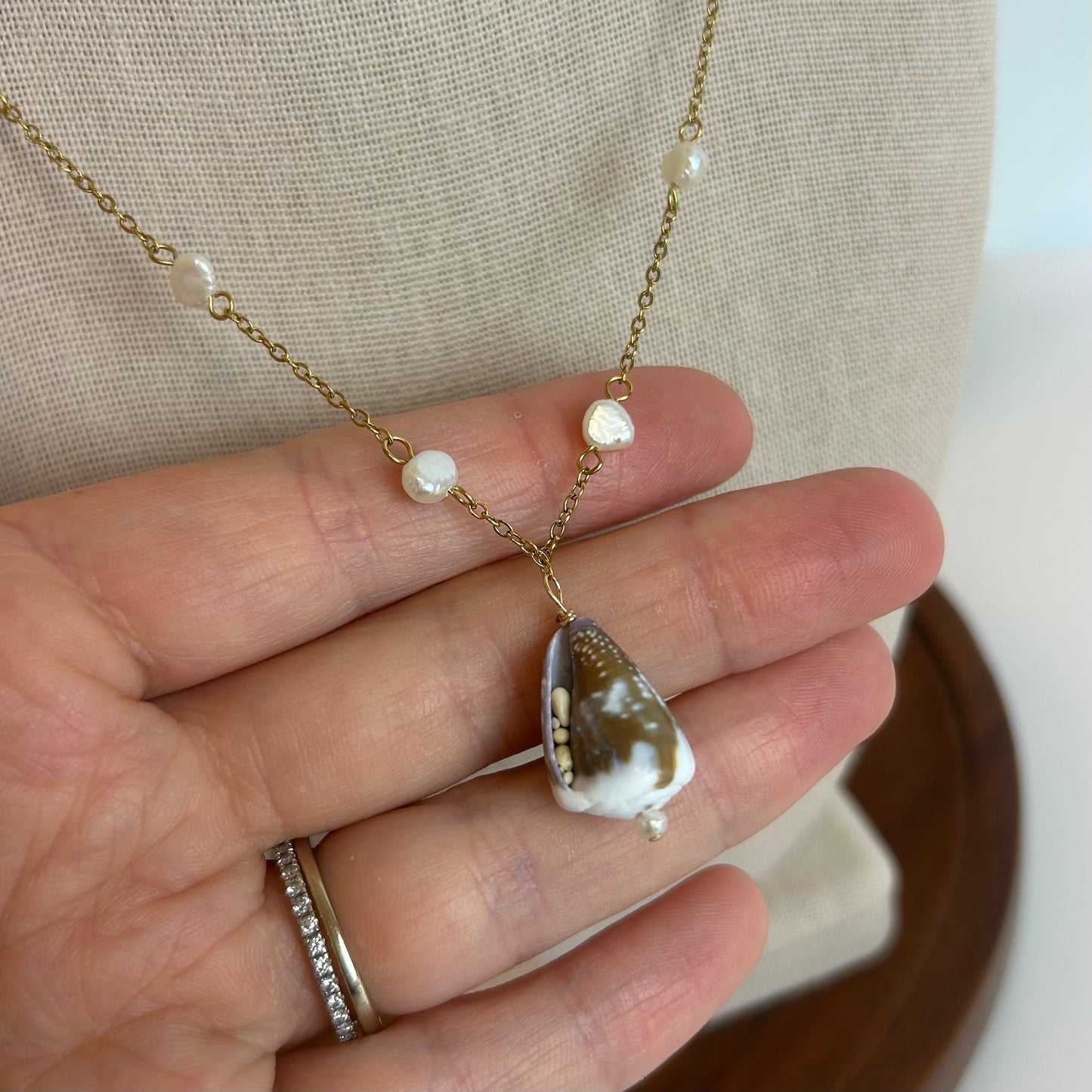 Cone Shell & Pearl Beaded Necklace
