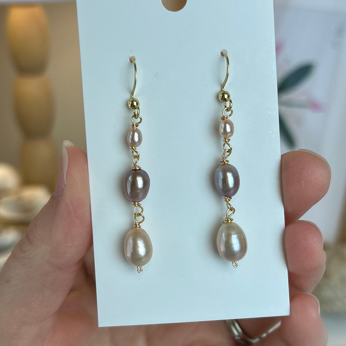 Lavender Pearl Triple Drop Earrings
