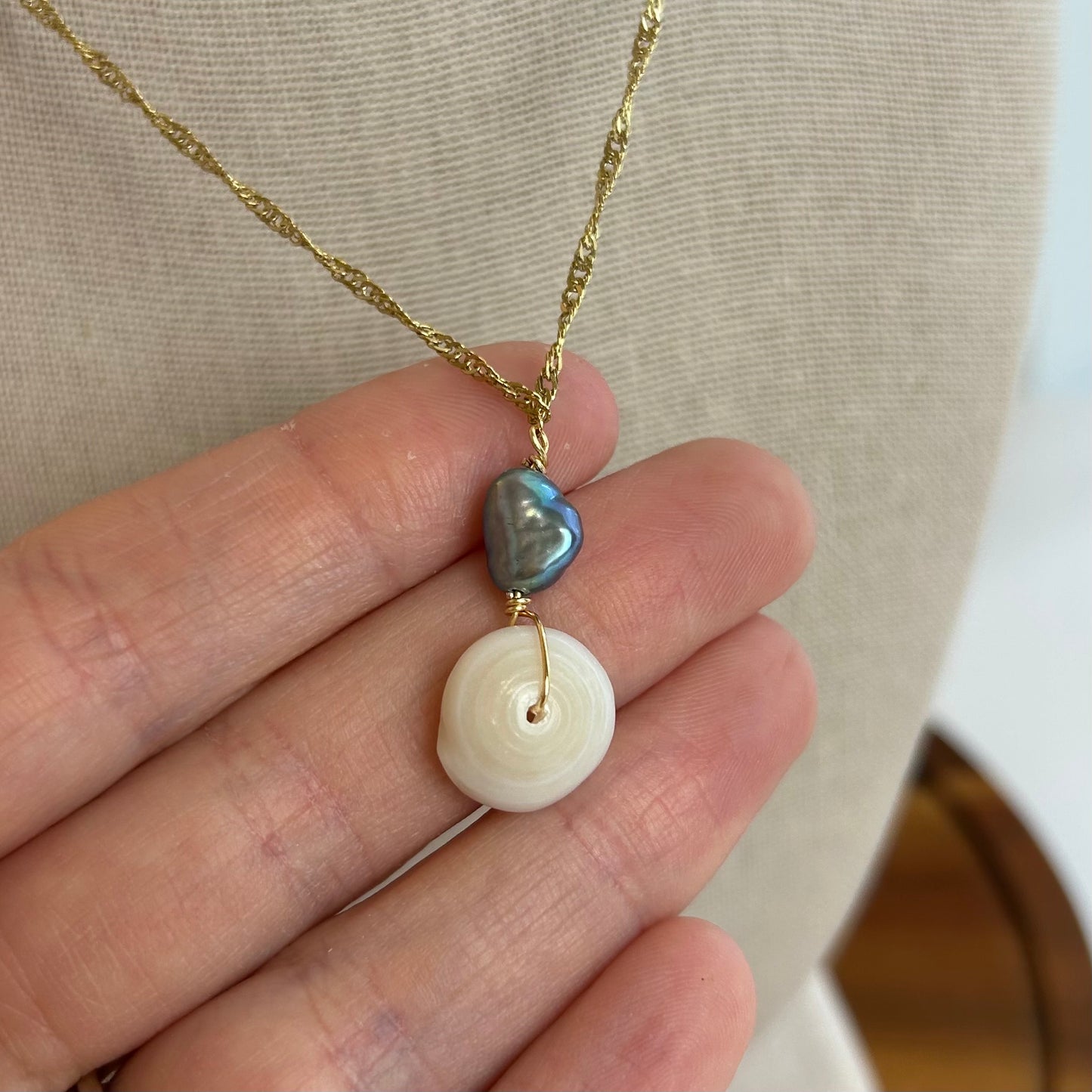Puka & Pearl Pendant Necklace