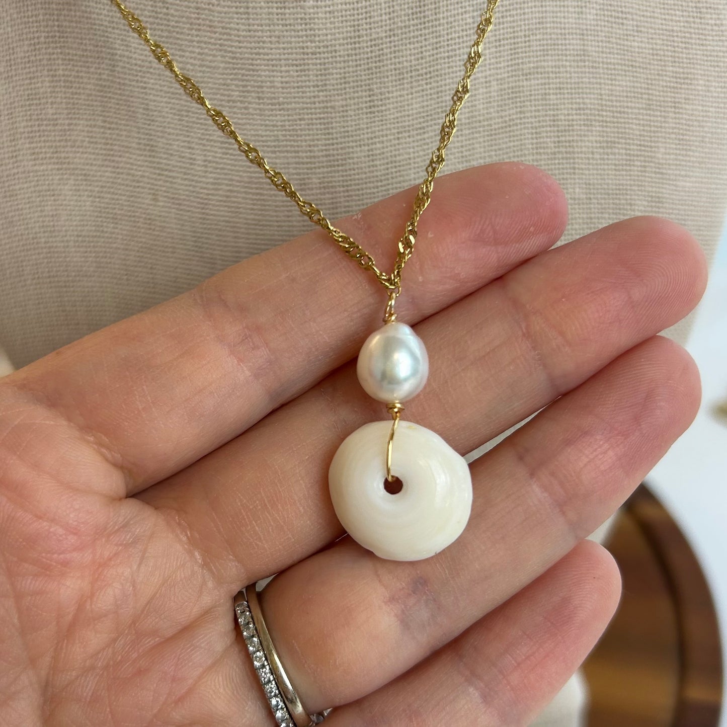 Puka & Pearl Pendant Necklace