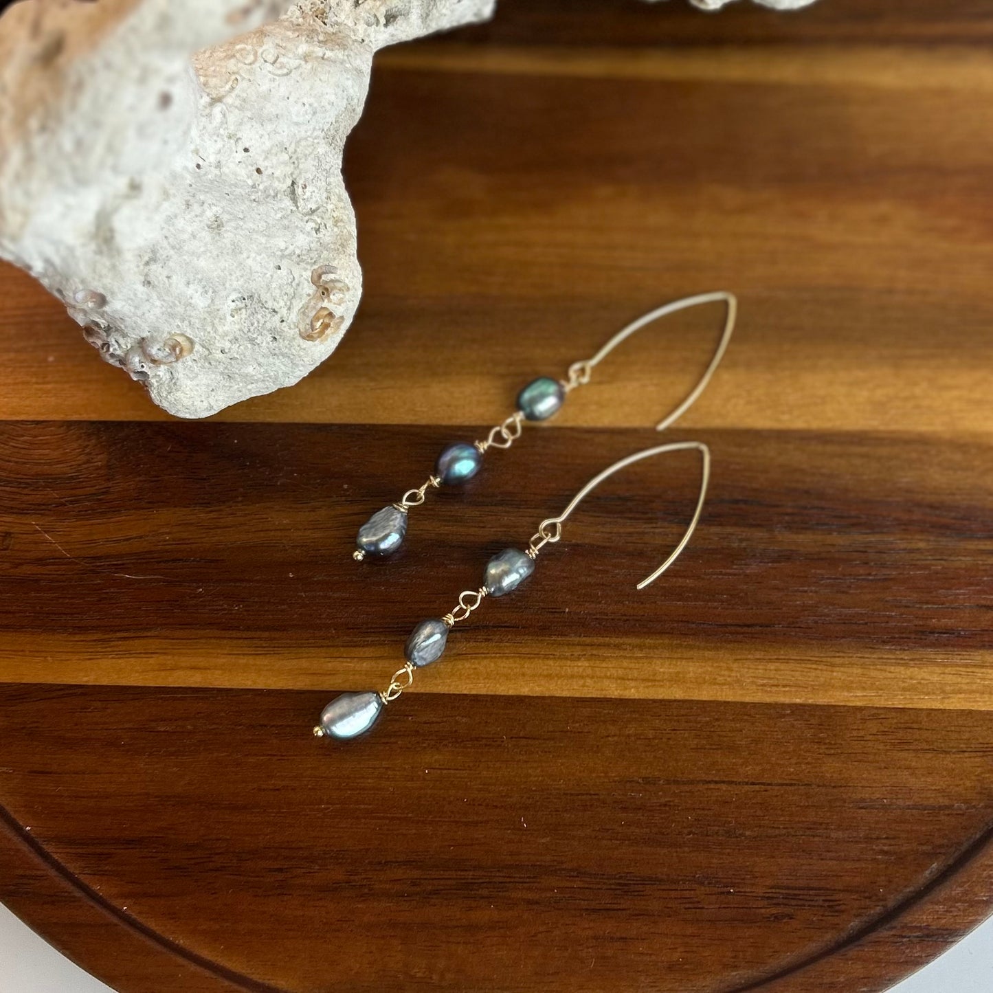 Dark Pearl Triple Dangle Earrings