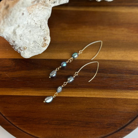 Dark Pearl Triple Dangle Earrings