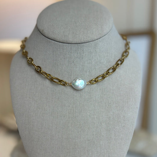 Coin Pearl Choker Necklace